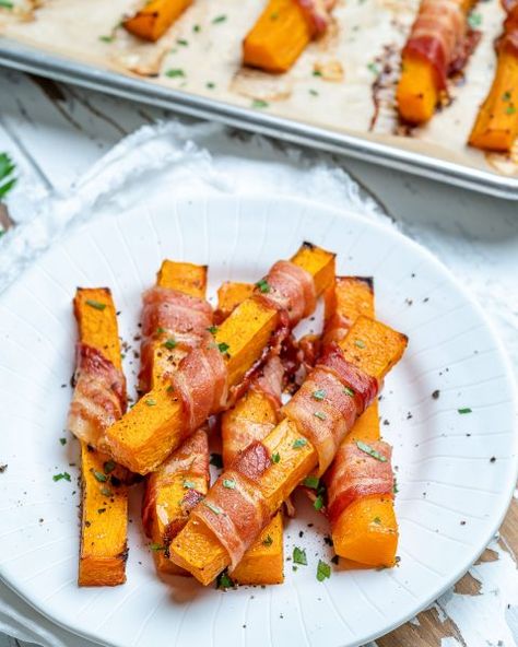 These Bacon Wrapped Butternut Squash Fries are Super Delicious! | Clean Food Crush Butternut Squash Fries, Squash Fries, Roast Chicken And Gravy, Beef Tenderloin Roast, Food Experiments, Bacon Fries, Wrapped In Bacon, Baked Fries, Clean Food Crush