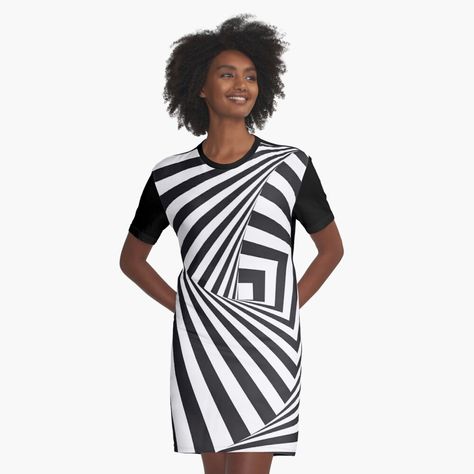 "Black And White Pop Art Optical Illusion Graphic" Graphic T-Shirt Dress by artsandsoul | Redbubble, fashion, fashionista, optical, retro, illusion, design, pop art, pattern, abstract, white, black, modern, trendy, shape, groovy, element, decoration, 70s, urban, geometrical art, sixties, seventies, graphic, curve, op art, 3d, optical illusion, vintage, graphics, funky, 60s, Escher, psychedelic, modern Black And White Pop Art, Geometrical Art, Illusion Design, Art Optical, Art Dress, Art 3d, Optical Illusion, Artist Style, Op Art