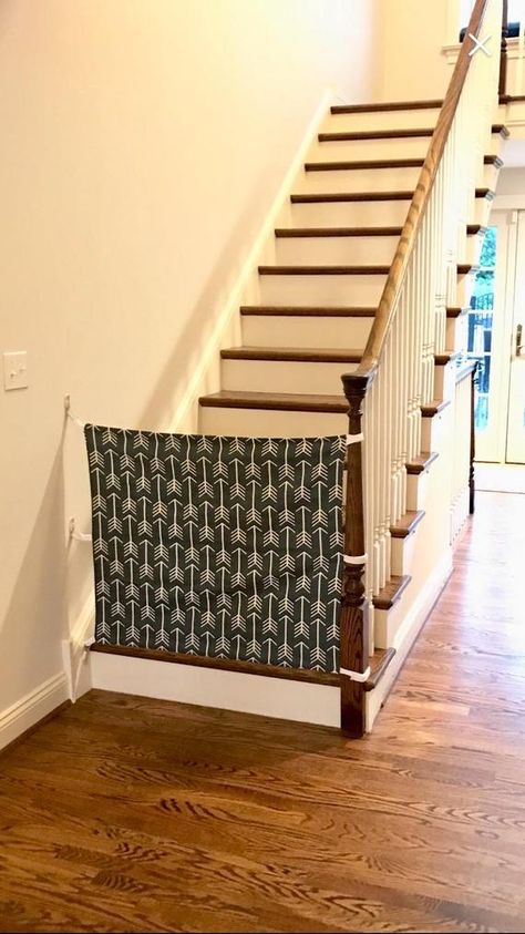 Custom Fabric Baby & Pet Gate- Hooks Directly to Staircase Wall. The original Etsy fabric baby gate. Its set apart from the rest because: -Its made from heavy duty duck cloth fabrics, not a thinner, lower priced fabric. -I dont use elastic on the sides. That pulls out easily and stretches over time. Banister Baby Gate, Fabric Baby Gates, Baby Gate For Stairs, Diy Baby Gate, Open Trap, Stair Gate, Staircase Wall, Baby Gate, Baby Gates