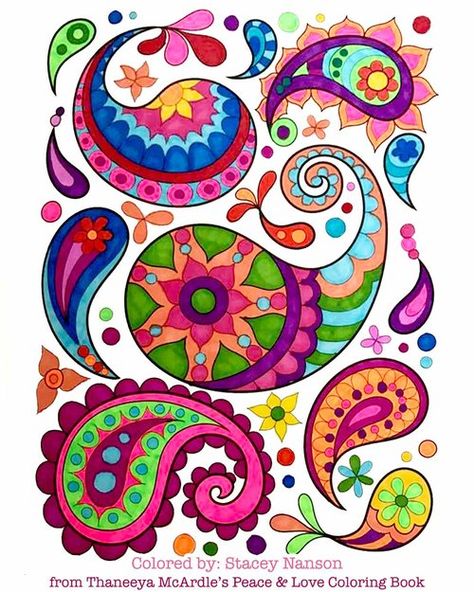 Peace and Love Coloring Book Gallery: Over 150 Colored Pages from Thaneeya McArdle's Coloring Book — Thaneeya.com Paisley Illustration, Paisley Coloring Pages, Sun Coloring Pages, Ice Cream Coloring Pages, Peace Sign Hand, Owl Coloring Pages, Star Coloring Pages, House Colouring Pages, Fabric Painting On Clothes