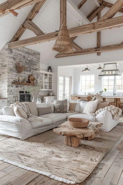 29 Barndominium Interior Ideas You Will Love - My Elegant Home Homey Bedroom, Modern Coastal Living Room, Barndominium Interior, Rustic Loft, Coastal Farmhouse Decor, Barn Living, Barn Interior, Dream Life House, Coastal Living Rooms