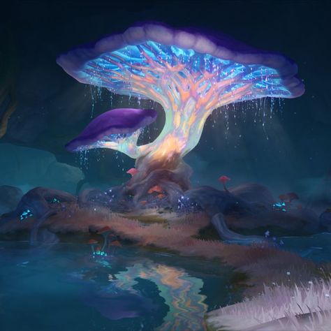 Giant Mushroom, Mushroom Art, Safe Space, Deep Sea, Genshin Impact, Digital Painting, Fish Pet, Witch, Stuffed Mushrooms