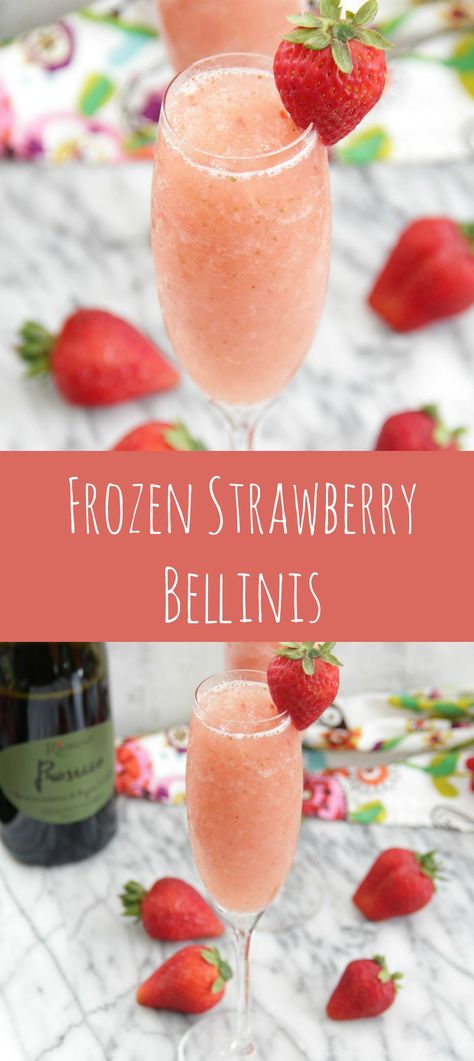 Frozen Prosecco Cocktails, Summer Christmas Cocktails, Frozen Bellini Recipe, Bellini Recipe Easy, Frozen Strawberry Drinks Alcohol, Strawberry Bellini Recipe, Frozen Berry Cocktail, Bellini Drink, Frozen Fruit Drinks