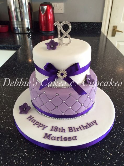 18th diamanté purple, lilac & white birthday cake Purple Fondant Cake Birthday, Purple 18th Birthday Cake, Purple Cake Pops, White Birthday Cake, 3d Birthday Cake, Chanel Cake, 14th Birthday Cakes, Purple Cakes Birthday, Bts Cake