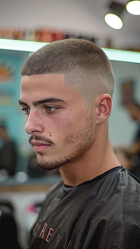 Fresh Cuts for a Fresh Year: 30 Modern Men’s Hairstyles for 2024 Clean Buzzcut Men, Buss Cut Fade Men, Buzzcut Skin Fade, Buzzcut Round Face Men, Buzz Cut With Big Forehead, Buzz Cut For Round Face Men, 6 Guard Buzz Cut, Buz Cut Man, Mens Buzz Cut With Fade