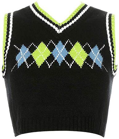 Crop Top Autumn, Plaid Sweater Vest, Preppy Mode, Argyle Vest, Argyle Sweater Vest, Winter Knit Sweater, Sleeveless Sweater Vest, Y2k Sweater, Plaid Sweater