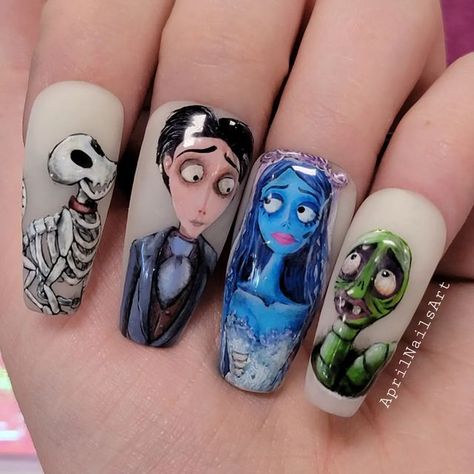 Corpse Bride Nails, Nail Nail Designs, Nails For Halloween, Scary Nails, Halloween Nail Art Ideas, Nail Polish Colors Summer, Bride Nails, Halloween Nail Designs, Halloween Nail