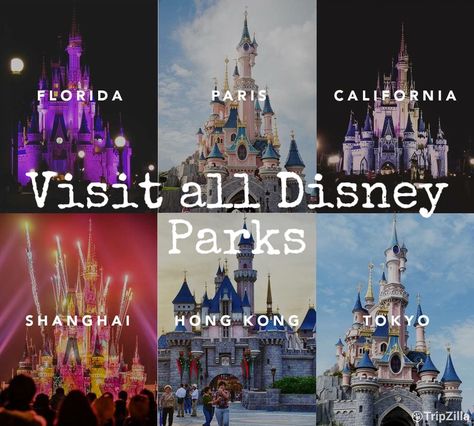 #bucketlist #wishlist #travel #places #disney #disneyparks #ktherineluz All Disney Parks Around The World, Disneyland Around The World, Disney Parks Wallpaper, Disney Parks Aesthetic, Disneyland Castle, Travel Infographic, Travel Collage, Travel Picture Ideas, Top Places To Travel