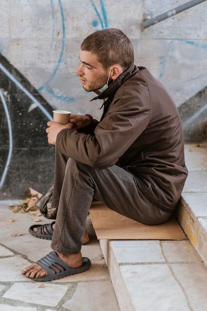 Free photo side view of homeless man hol... | Free Photo #Freepik #freephoto #homeless #beggar #poor #poor-man Hobo Aesthetic, Poor Life, Fake Ft Call, Body References, Mcdonald's Restaurant, On My Way Home, Design Tech, Poor Man, Salvation Army