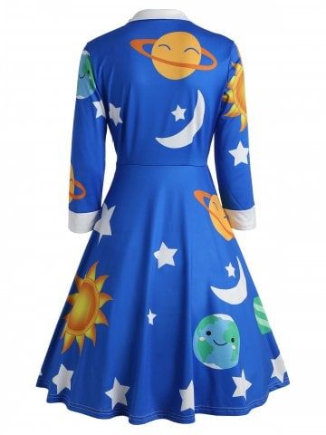 Vintage Flare Sun and Moon Print Dress Frizzle Costume, Sun And Moon Print, Ms Frizzle, Vintage Dresses Online, Vintage Print Dress, Halloween Coustumes, Marine Uniform, Moon Moon, Dress Stores Online