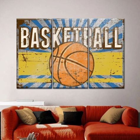 Vintage Basketball Multi Panel Canvas Wall Art by ElephantStock is printed using High-Quality materials for an elegant finish. We are the specialists in Modern Décor canvas prints and we offer 30 day Money Back Guarantee Basketball Artwork, Basketball Canvas, Basketball Wall Art, Basketball Logo, Basketball Wall, Typography Artwork, Boy Decor, Typography Wall Art, Canvas Decor