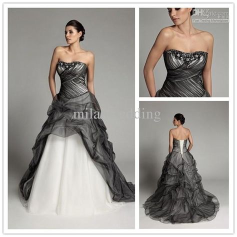 Wholesale Wedding Dresses - Buy Black White Wedding Dresses Tulle Ruffle Court Floor Length Strapless Ball Gown Wedding Dresses P101, $115.61 | DHgate Wedding Dress Ruffled, Black And White Wedding Dress, Black White Wedding Dress, Wedding Dress Ruffle, How To Dress For A Wedding, Grey Wedding Dress, Princess Bridal Gown, Princess Bridal, Gothic Wedding Dress