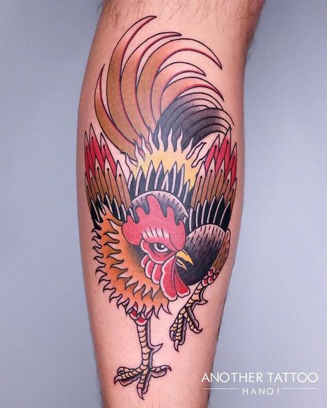 Traditional Rooster Tattoo, Rooster Tattoo, K Tattoo, Old School Tattoo Designs, Calf Tattoo, Traditional Tattoos, Japanese Tattoo Art, Fine Line Tattoos, Dog Tattoos