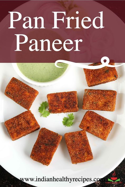 Pan Fried Paneer aka Paneer Fry is a fantastic appetizer you can serve with Mint chutney & Onion salad. It’s also a great side and goes well with dal-rice, curry-rice and even with pilafs & biryani meals. Paneer Fry, Fried Paneer, Indian Cheese, Simple Appetizer, Mint Chutney, Paneer Dishes, Paneer Recipe, Indian Street Food Recipes, Onion Salad