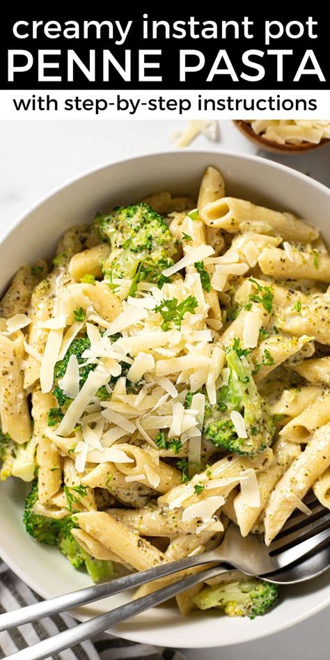 Creamy Garlic Parmesan Instant Pot Pasta with Broccoli Easy Instant Pot Pasta, Instant Pot Pasta Recipes, Quick And Easy Pasta Recipes, Pot Pasta Recipes, Easiest Meals, Pressure Cooker Pasta, Instant Pot Pasta, Pasta With Broccoli, Creamy Garlic Pasta