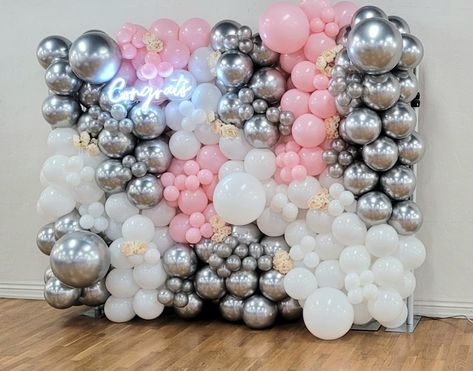 #balloondecor, #balloonarch, #balloonwall, #weddingdecor,  #graduationdecor, #balloongarland,  #balloondesigns, #balloons? How to make a balloon wall, Balloon decoration, Balloon tutorial, Balloon wall diy, balloons White Pink And Silver Balloon Garland, Ballon Arch Color Ideas, Silver And Pink Balloons, Pink And Silver Balloon Garland, Pink And Silver Balloons, Diy Balloon Wall, Pink Balloon Wall, Balloon Wall Backdrop, Balloon Wall Decorations