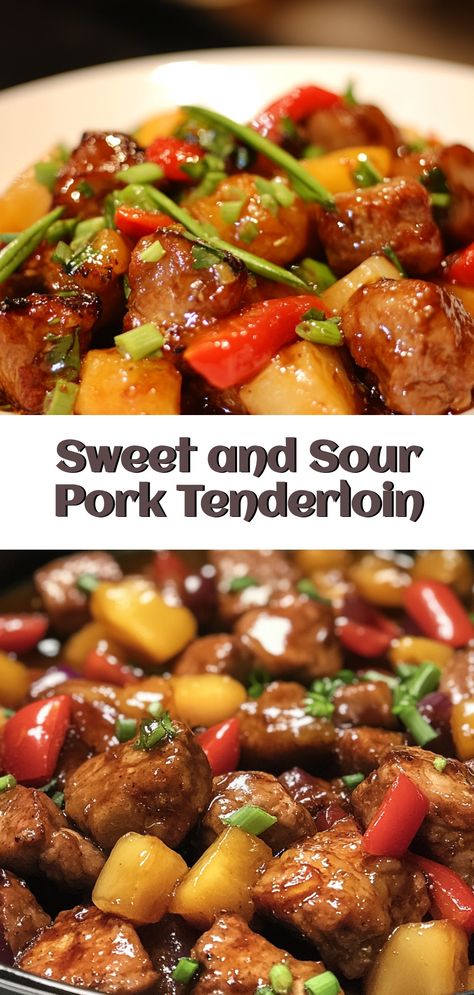 Craving a delicious and easy dinner idea? Discover our Sweet and Sour Pork Tenderloin recipe that's sure to impress! Marinated in a tangy glaze, this dish combines tender, juicy pork with vibrant flavors that you'll love. Perfect for busy weeknights or a special weekend meal, it's a dish that brings a restaurant-quality experience right to your kitchen. Simple to prepare and satisfying to eat, this recipe will quickly become a favorite in your meal rotation. Try it now and elevate your dinner table! Sweet And Sour Pork Tenderloin Recipes, Slow Cooker Sweet And Sour Pork, Pork Sweet And Sour Recipes, Sweet And Sour Pork Roast, Sweet And Sour Pork Easy, Asian Pork Tenderloin Recipes, Glaze For Pork Tenderloin, Sweet And Sour Pork Recipe Easy, Sweet And Sour Pork Tenderloin