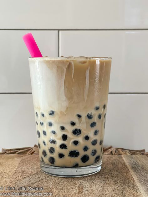 Have you tried Bubble Coffee (Boba Coffee)? It’s iced (or even hot if you wish) coffee with chewy, tapioca pearls (boba) in it. All you need is fresh hot, iced, or cold brew coffee, freshly made tapioca pearls, optional milk, half and half or non-dairy milk/creamer, optional sweetener of choice and you got yourself a special, tasty drink! This Bubble Coffee recipe to switch up your regular daily coffee drink! #bubblecoffee #coffee #boba #icedcoffee #drinks #recipe Boba Coffee, Bubble Coffee, Coffee Boba, Bubble Tea Recipe, Coffee Recipes Starbucks, Drinks Recipe, Non Dairy Milk, Boba Drink, Baby Cooking