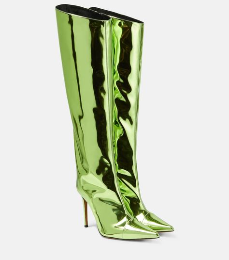 Patent Leather Knee High Boots in Green - Alexandre Vauthier | Mytheresa Womens Designer Boots, Velvet Boots, Outfit Check, Alexandre Vauthier, Knee High Leather Boots, Evening Shoes, Footwear Design Women, Girls Boots, Designer Boots