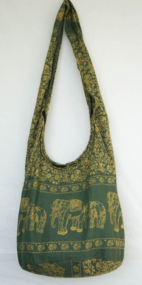 Hippy Bag, Tato Suku, Looks Hippie, Sling Crossbody Bag, Desain Tote Bag, Green Elephant, Boho Purse, Estilo Hippy, Earthy Outfits