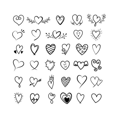 Tiny Heart Drawing, Different Heart Designs, Heart Shape Design Drawing, Different Hearts Drawing, Y2k Heart Drawing, Heart Doodle Tattoo, Simple Love Doodles, Small Love Heart Tattoo, Hearts Tattoo Small