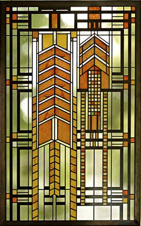 Stained Glass Window (reception door) by Frank Lloyd Wright, for the Dana Thomas House, Prairie House Style. Springfield, IL, 1904 #StainedGlassWindow #ReceptionDoorDesign #TheDanaThomasHouse #FrankLloydWright Frank Lloyd Wright Stained Glass Pattern, Frank Lloyd Wright Art, Art Deco Design Elements, Frank Lloyd Wright Stained Glass, Frank Lloyd Wright Style, Frank Lloyd Wright Usonian, Frank Lloyd Wright Design, Prairie House, Modern Stained Glass