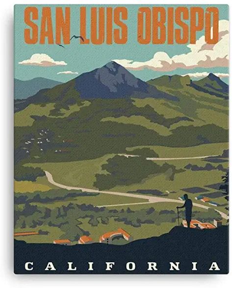 Nyc Apt, San Luis Obispo California, Central Coast California, Cal Poly, Modern Illustration, California Wall Art, Deco Poster, Retro Travel Poster, Central California