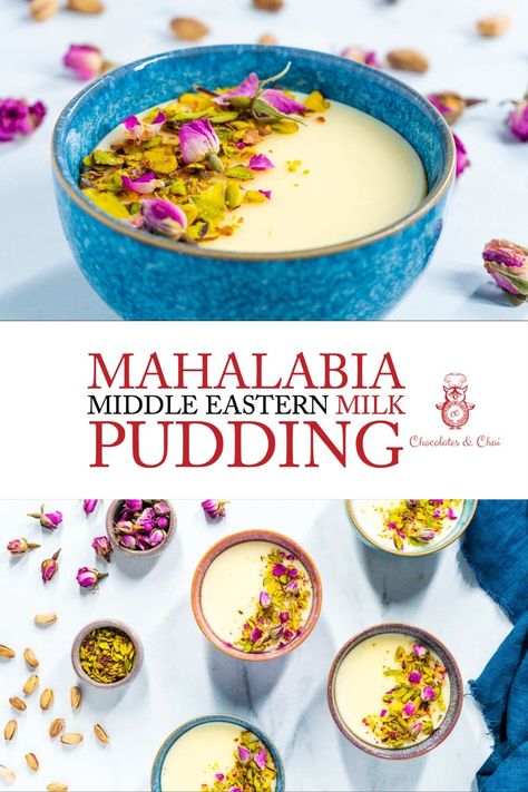 Mahalabia (aka Muhallebi) is an easy Middle Eastern Milk Pudding that comes together quickly using just a handful of ingredients. It's perfect to make-ahead! Mahalabia Recipe, Milk Pudding Recipe, Milk Pudding, Middle Eastern Desserts, Make Ahead Desserts, Moroccan Food, Easy Appetizer Recipes, World Recipes, Pudding Recipes