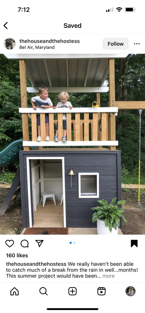 Outdoor Playhouse With Slide, Raised Playhouse, Playhouse With Slide, Outdoor Playset, Backyard Kids Play Area, Diy Playhouse, Play Structures, Backyard Playhouse, Tree House Kids