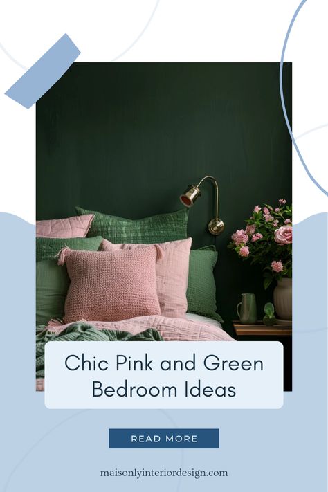 A beautifully styled pink and green adult bedroom featuring stylish decor elements and inviting color palette, presented in one captivating image. Emerald Green And Pink Bedroom, Pink And Green Bedroom Aesthetic, Pink And Green Bedroom Ideas, Green And Pink Bedroom Ideas, Pink And Green Bedroom, Bedroom Ideas For Adults, Green Bedroom Ideas, Green Bedroom Decor, Personalized Bedroom