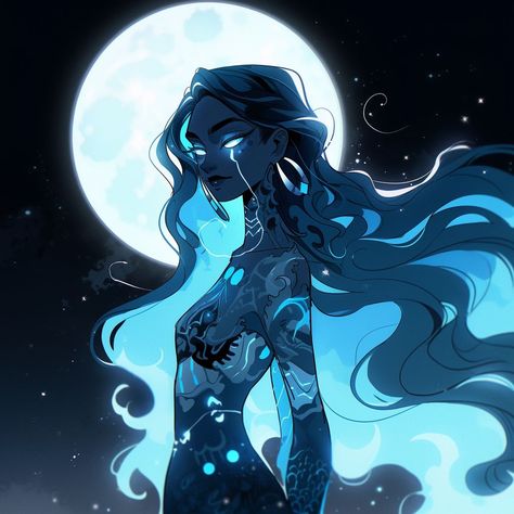 Dark Blue Character Design, Galaxy Goddess Art, Celestial Oc, Bioluminescent Water, Celestial Character Design, Water Genasi, Best Hairstyles For Women, Celestial Magic, Strange Facts