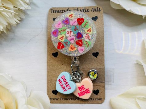 Heart Badge Reel, Valentines Badge Reel, Polymer Charms, Badge Holders Diy, Sweet Hug, Cute Badge Reel, Cute Hearts, Hearts Valentines, Resin Art Painting