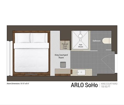 Tiny Hotel Room, Arlo Nomad, Cast Iron Architecture, Hotel Room Plan, Small Hotel Room, Pod Hotels, Urban Rooms, Soho Hotel, Capsule Hotel