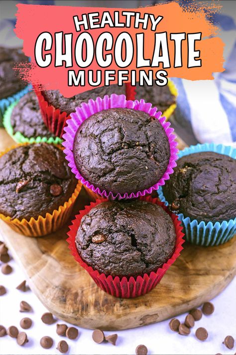 Chocolate muffins with a text title overlay. Muffins With Veggies, Vegetable Muffins, Healthy Chocolate Muffins, Healthy Pies, Veggie Muffins, Healthy Cheesecake, Fussy Eaters, Vegetarian Snacks, Delicious Breakfast Recipes