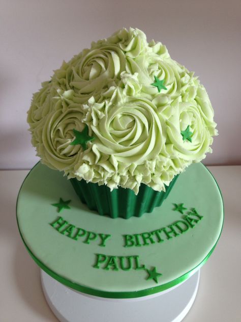 Green themed giant cupcake Large Cupcake, Giant Cupcake, Giant Cupcakes, Rose Cake, Blush Roses, Celebration Cakes, Decorating Tips, Cupcake Cakes, Cupcake