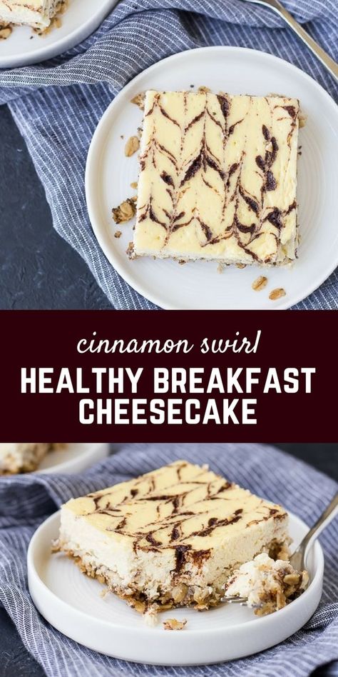 Breakfast Cheesecake! That's right, cheesecake for breakfast. Cottage cheese and Greek yogurt in place of cream cheese - but you'll hardly be able to tell the difference! You'll love the swirl of cinnamon. Get the healthy breakfast recipe on RachelCooks.com! Breakfast Cottage Cheese, Breakfast Cake Healthy, Breakfast Cheesecake, Healthy Cream Cheese, Cottage Cheese Desserts, Cottage Cheese Breakfast, Healthy Cheesecake, Cottage Cheese Recipes, Cheese Dessert