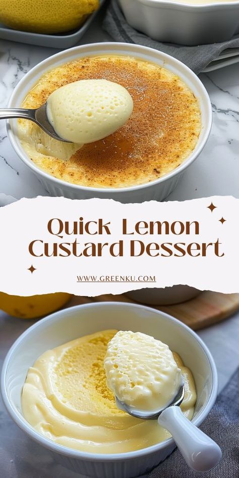 Quick Homemade Lemon Custard Dessert Ingredients: 400 ml (13.5 fl oz) milk Zest of 1 lemon 1 teaspoon vanilla sugar 2 egg yolks 40g (1.4 oz) sugar 15g (0.5 oz) cornstarch Juice of 1 lemon 100g (3.5 oz) condensed milk #Lemon #Dessert Blondie Dessert, Egg Yolk Recipes, Lemon Dessert, Custard Desserts, Quick Treats, Lemon Custard, Homemade Dessert, Vanilla Custard, Dessert Ingredients