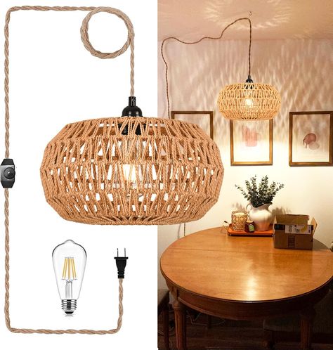 (Ad) Plug in Pendant Light Rattan Hanging Lights with Plug in Cord Hanging Lamp Dimmable,Boho Woven Bamboo Wicker Basket Lamp Shade,Plug in Ceiling Light Fixture for Living Room Bedroom Kitchen #Pendantlight Plug In Ceiling Light, Wicker Hanging Lamp, Basket Lamp, Plug In Pendant Light, Ceiling Light Fixture, Dimmable Lamp, Wicker Basket, Ceiling Light Fixtures, Hanging Lamp