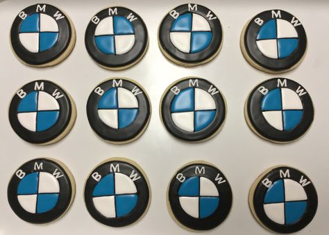 BMW Logo Decorated Sugar Cookies by I Am the Cookie Lady Bmw Black, Car Birthday Theme, Decorated Sugar Cookies, Chocolate Brands, 25th Birthday, Cars Birthday, Icing Cookies, Cookie Designs, Royal Icing Cookies