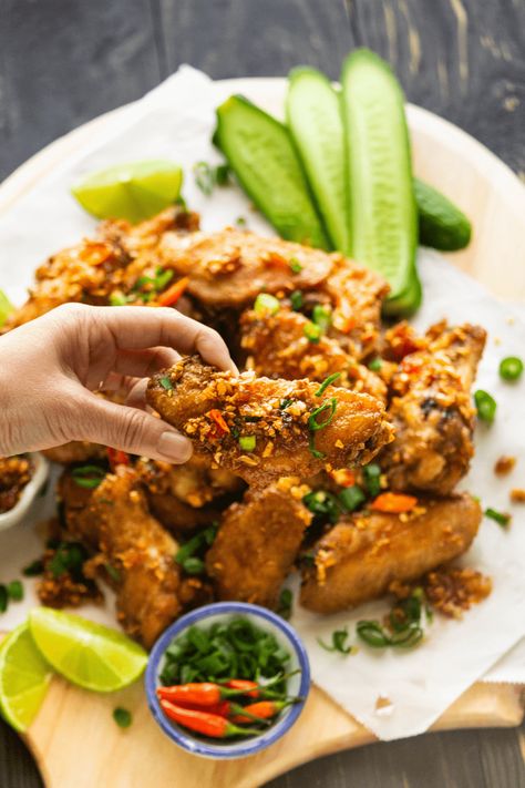 Fish Sauce Chicken Wings are wings of your dreams! They stay crispy for HOURS. Each one is coated with garlic bits that will rock every party! #fishsaucewings #vietnamesewings #friedchickenwings Nuoc Mam Recipe, Fish Sauce Chicken Wings, Fish Sauce Chicken, August Inspiration, Marinated Wings, Vietnamese Rice Paper Rolls, Easy Vietnamese Recipes, Nuoc Mam, Garlic Chicken Wings