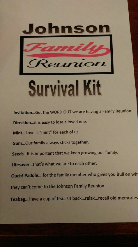 Family Reunion Survival Kit Ideas, Survival Kit Ideas, Reunion Ideas, Kit Ideas, Johnson Family, Losing A Loved One, Word Out, Survival Kit, Life Savers