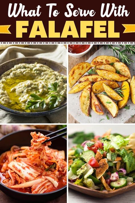 What to Serve with Falafel What To Serve With Falafel Dinners, Falafel Serving Ideas, What To Eat With Falafel, Sides For Falafel, Home Made Falafel Recipes, What To Serve With Falafel, Falafel Side Dishes, Falafel Dishes, Falafel Dinner