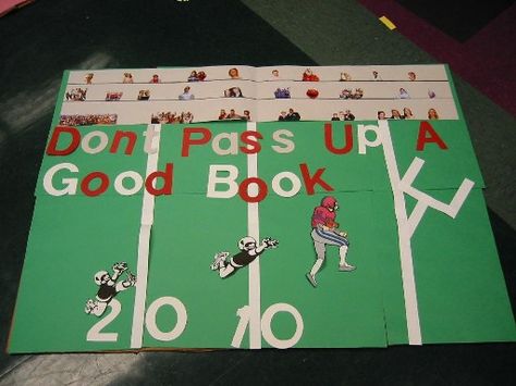 library bulletin board football Library Bulletin Board, Sports Books, Library Book Displays, Library Bulletin Boards, Book Fair, Library Displays, Media Center, Book Display, Library Books