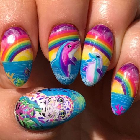 Dolphin Nails, 90s Nails, Trapper Keeper, Rainbow Nail, Nails For Kids, Lisa Frank, Beach Nails, Nail Paint, Nail Trends