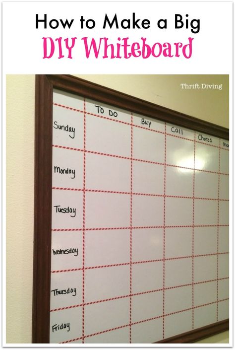 Don't pay retail price for a whiteboard. Make this big DIY whiteboard for less than $40! Customize the whiteboard to get yourself organized. Whiteboard Organization, Diy Whiteboard, Decorative Wood Trim, Diy Desk Decor, Woodworking School, Dry Erase Calendar, Washi Tape Diy, Diy Calendar, Diy Desk