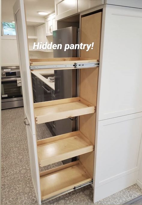 Pantry With Refrigerator Inside, Narrow Kitchen Pantry, Model Dapur, Grey Kitchen Designs, Pantry Remodel, Cute Diy Room Decor, Kitchen Pantry Cabinets, Kitchen Pantry Design, Diy Apartment Furniture