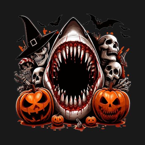 Check out this awesome 'Halloween+Horror-+Shark+and+pumpkin' design on @TeePublic! Shark Pumpkin, Halloween Shark, Shark Pictures, Shark Art, Wool Animals, Music Humor, Funny Movies, Pumpkin Design, Black Artists