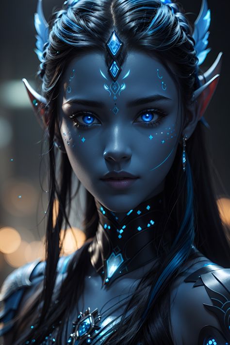 Dnd Elves, Elves Fantasy, Female Elf, Alien Girl, Avatar Fan Art, Fantasy Portraits, Alien Creatures, Alien Art, Digital Art Girl