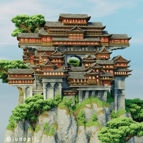 Japanese Mountain House, Japanese Minecraft Builds, Minecraft Temple, Japanese Palace, Minecraft Mountain, Minecraft Japanese House, Minecraft Japanese, Minecraft House Plans, Minecraft House Tutorials