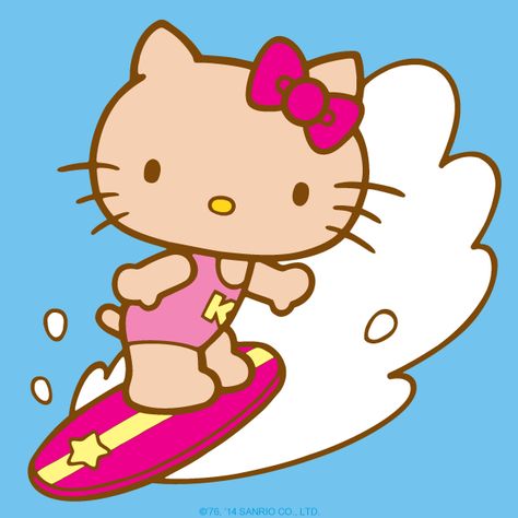 Found this on the Hello Kitty Facebook Page Surf's Up - It's Officially Summertime !! Summer Hello Kitty, Hello Kitty Icons, Images Hello Kitty, Tropical Girl, Charmmy Kitty, Hello Kitty Images, Hello Kitty Characters, Miss Kitty, Kitty Drawing